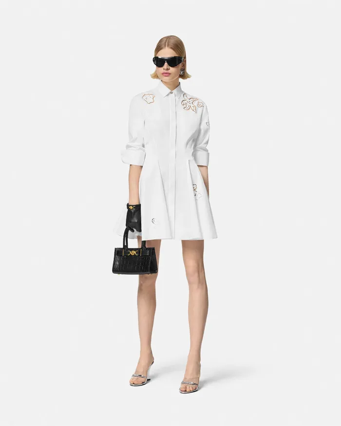 Versace Dresses Women Embroidered Sangallo Flared Shirt Dress White