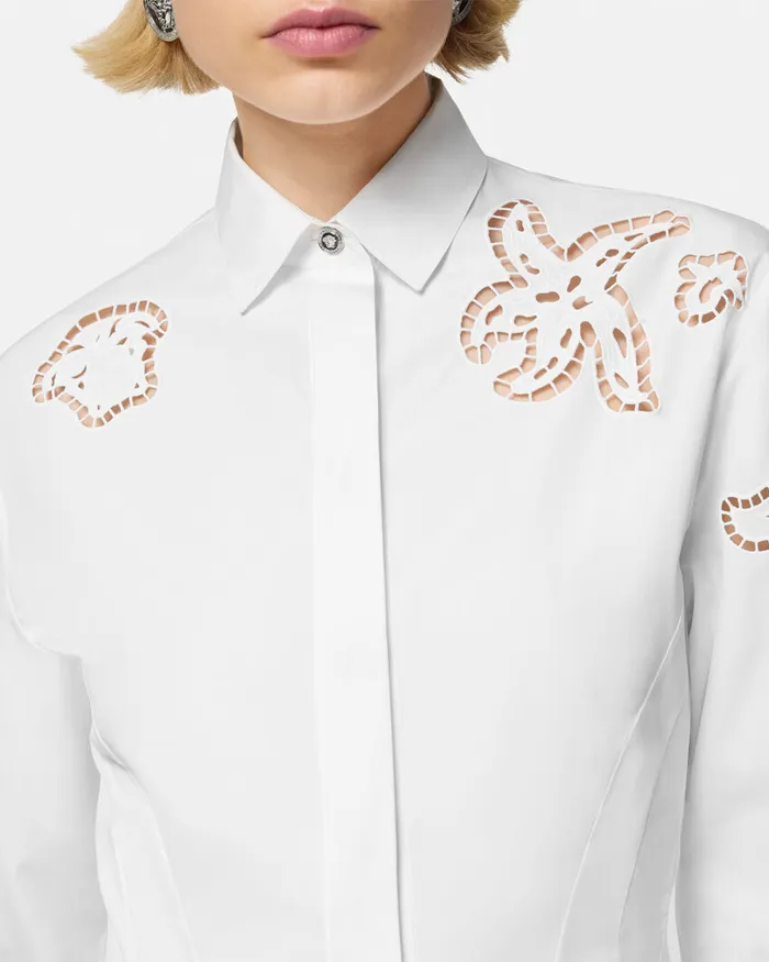 Versace Dresses Women Embroidered Sangallo Flared Shirt Dress White