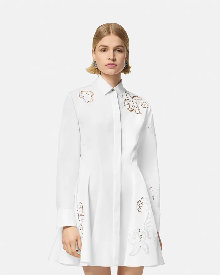 Versace Dresses Women Embroidered Sangallo Flared Shirt Dress White