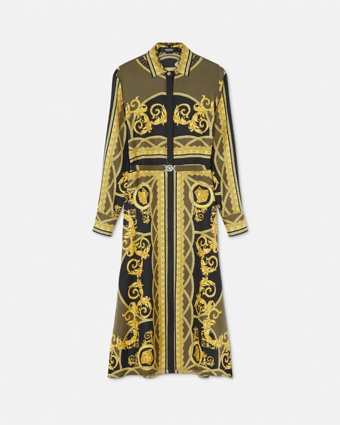 Versace Dresses Women La Coupe Des Dieux Silk Midi Shirt Dress Black