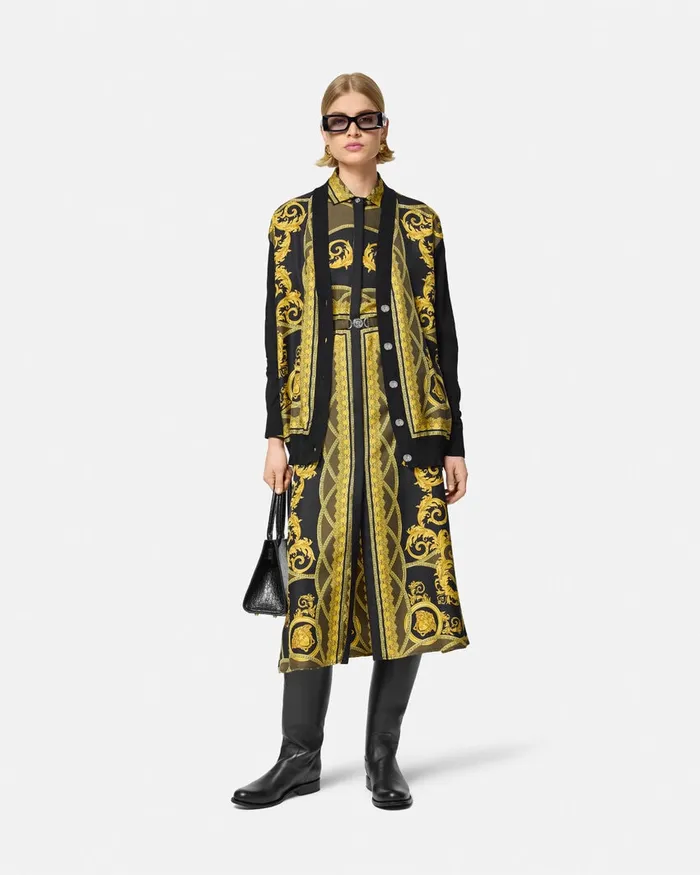 Versace Dresses Women La Coupe Des Dieux Silk Midi Shirt Dress Black