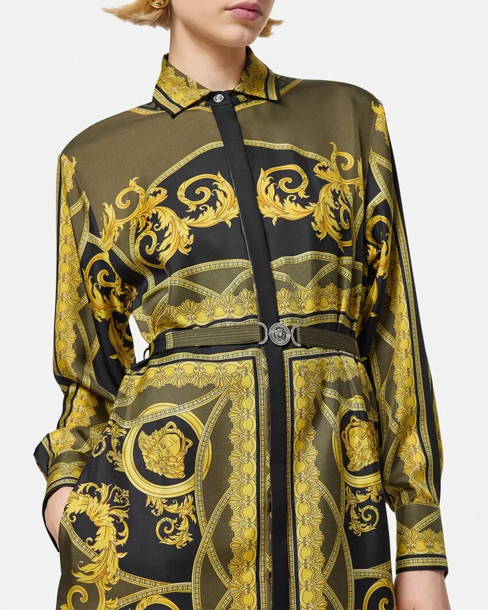 Versace Dresses Women La Coupe Des Dieux Silk Midi Shirt Dress Black