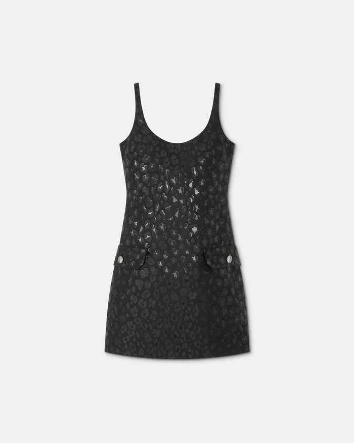 Versace Dresses Women Leopard Jacquard Scoop Mini Dress Black