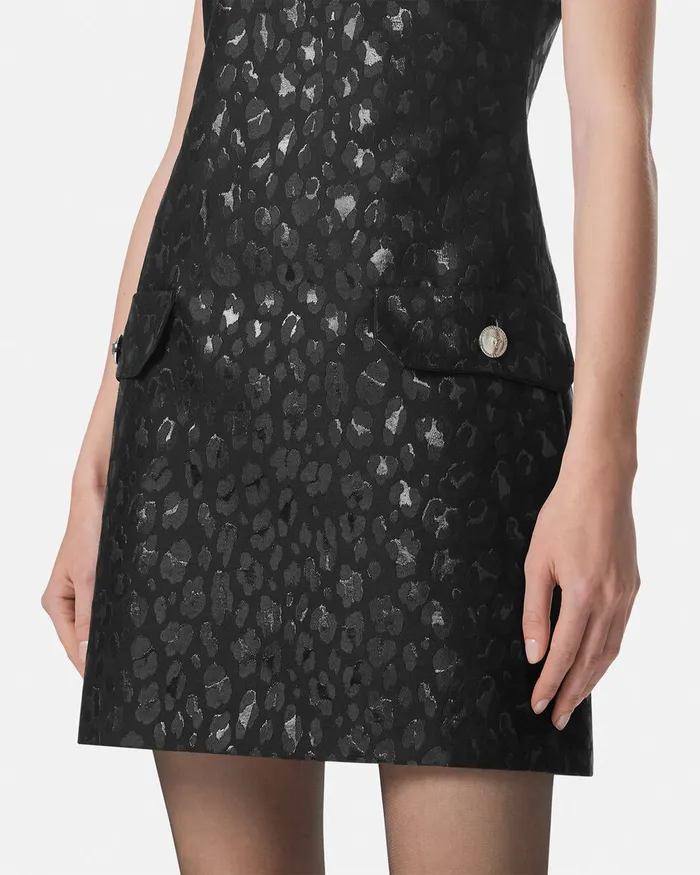 Versace Dresses Women Leopard Jacquard Scoop Mini Dress Black