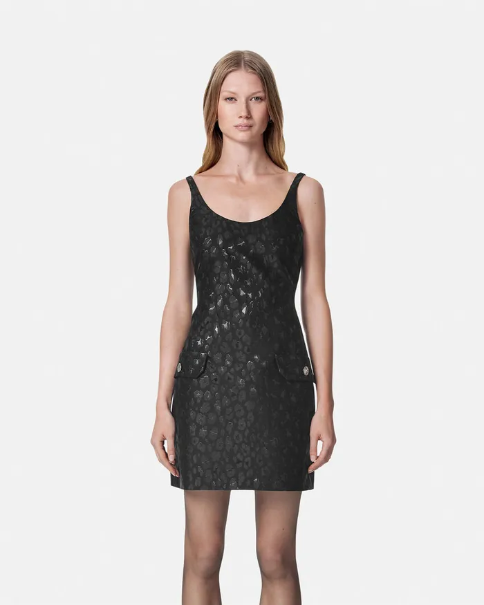 Versace Dresses Women Leopard Jacquard Scoop Mini Dress Black