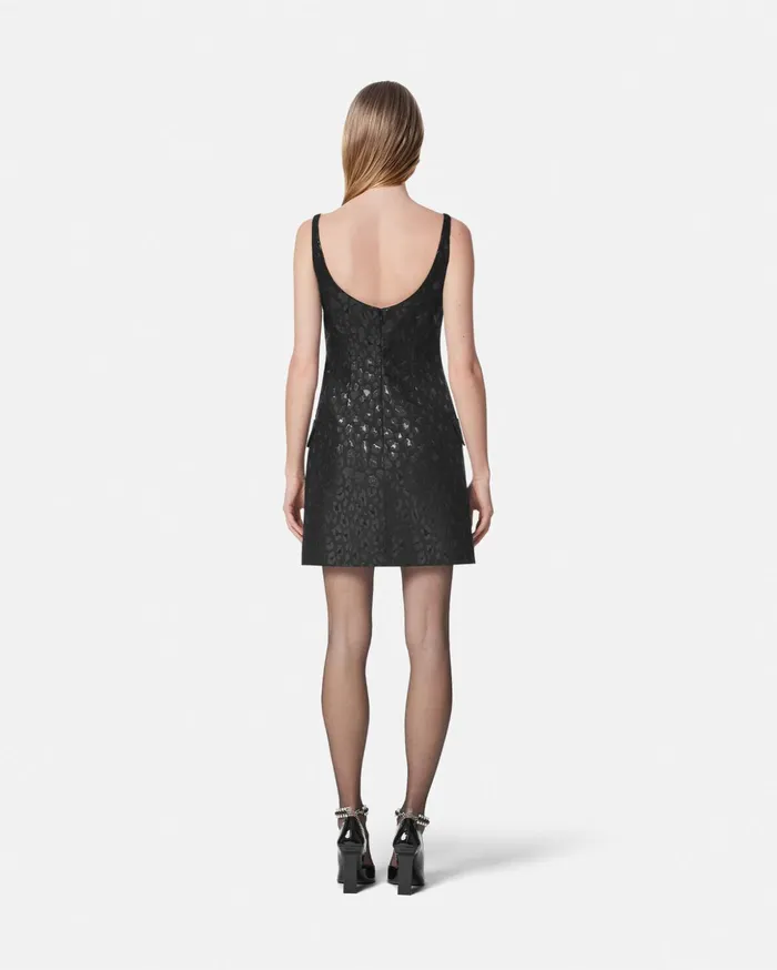 Versace Dresses Women Leopard Jacquard Scoop Mini Dress Black