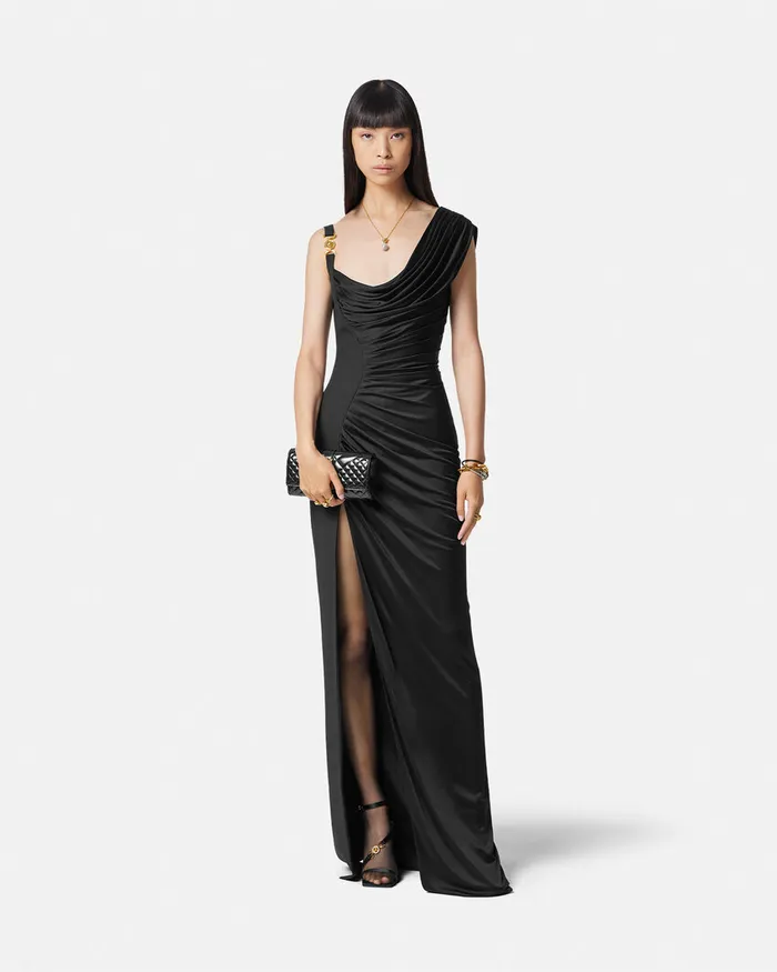 Versace Dresses Women Medusa 03995 Draped Gown Black