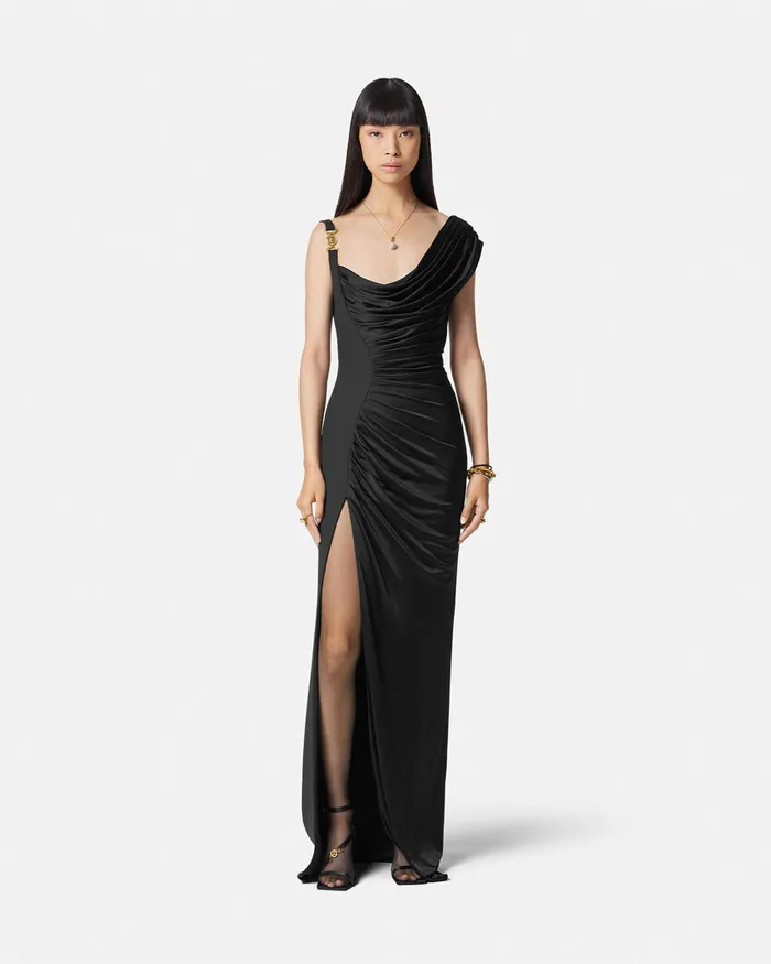 Versace Dresses Women Medusa 03995 Draped Gown Black