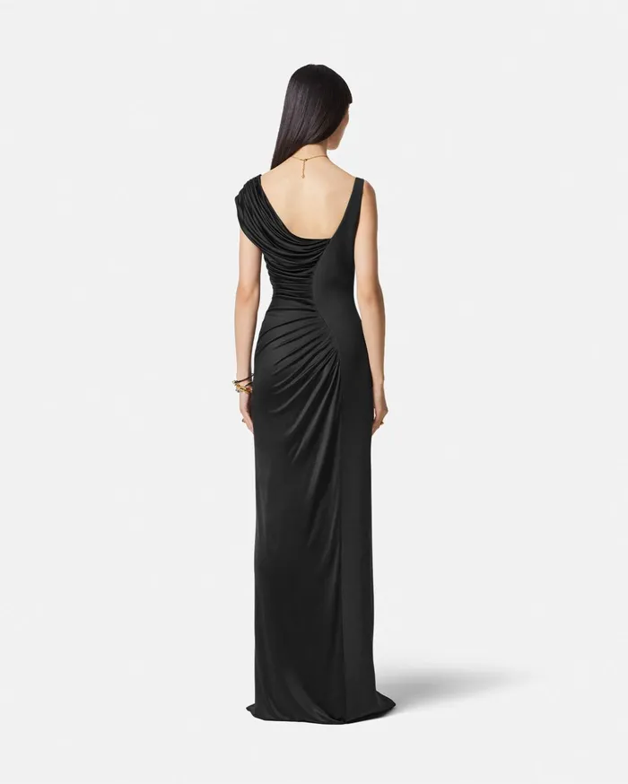 Versace Dresses Women Medusa 03995 Draped Gown Black