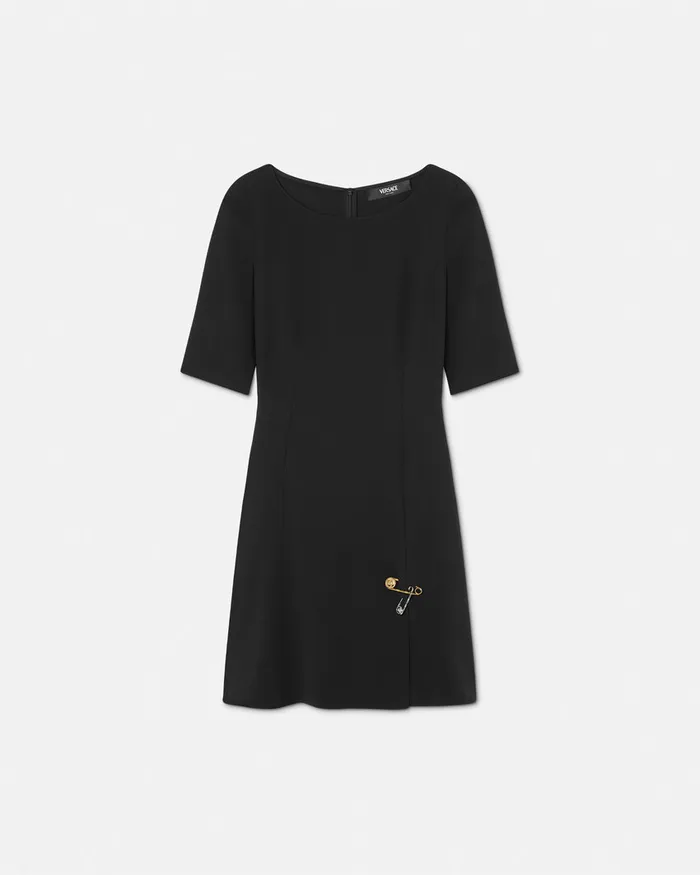 Versace Dresses Women Safety Pin Flared Matte Satin Mini Dress Black