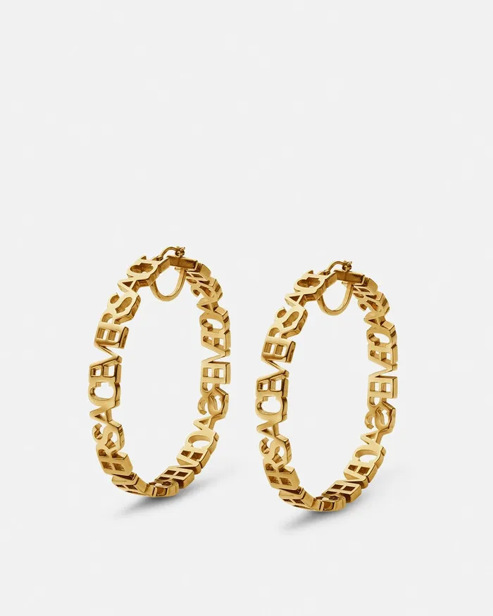 Versace Earrings Women Logo Hoop Earrings Light Gold