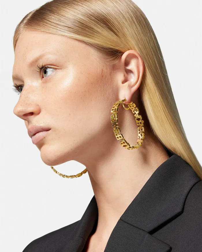 Versace Earrings Women Logo Hoop Earrings Light Gold