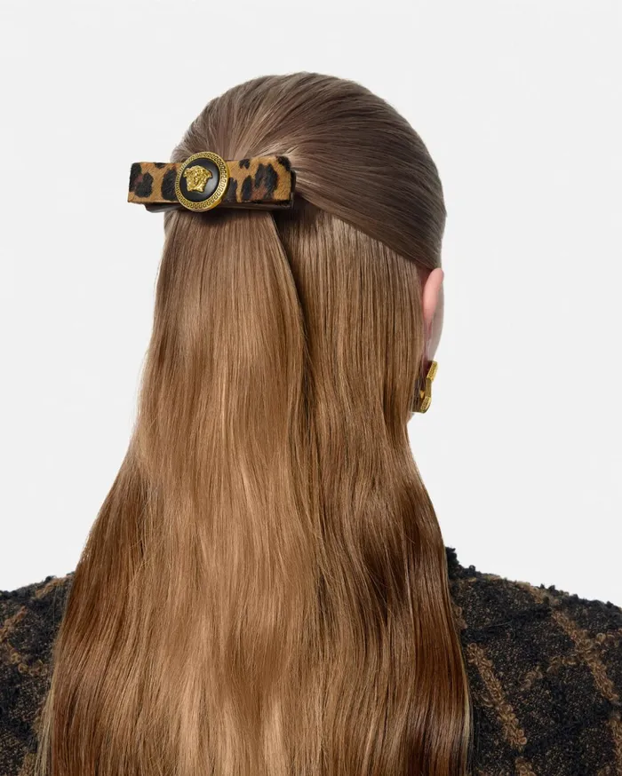 Versace Hair Accessories Women Gianni Ribbon Leopard Hair Clip Animalier