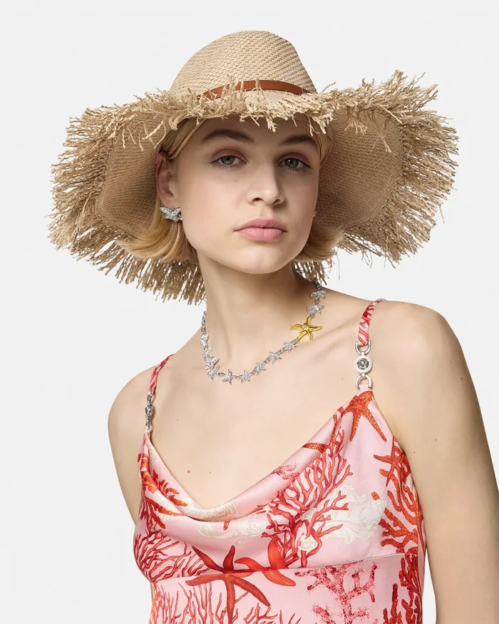 Versace Hats and Caps Women Medusa 03995 Raffia Hat Beige