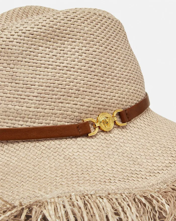 Versace Hats and Caps Women Medusa 03995 Raffia Hat Beige