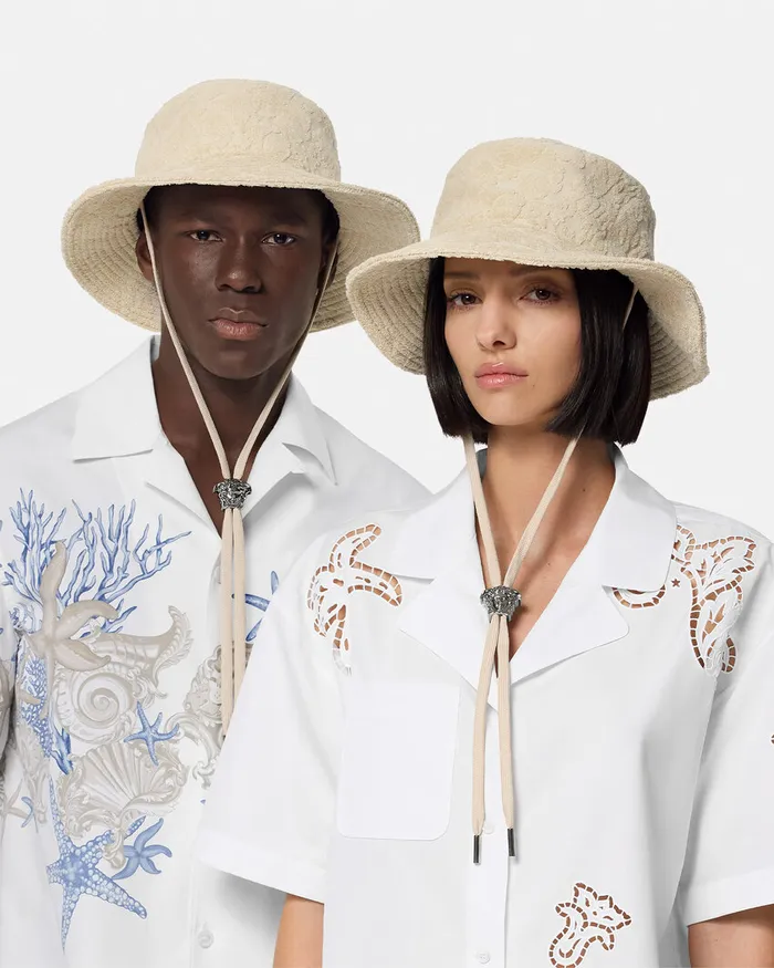 Versace Hats and Caps WomenMen Barocco Towel Bucket Hat Beige