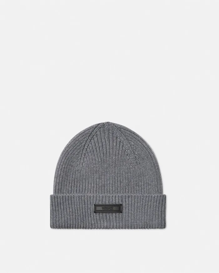 Versace Hats and Caps WomenMen Logo Knit Beanie Gray
