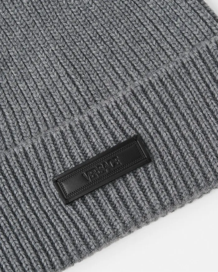 Versace Hats and Caps WomenMen Logo Knit Beanie Gray
