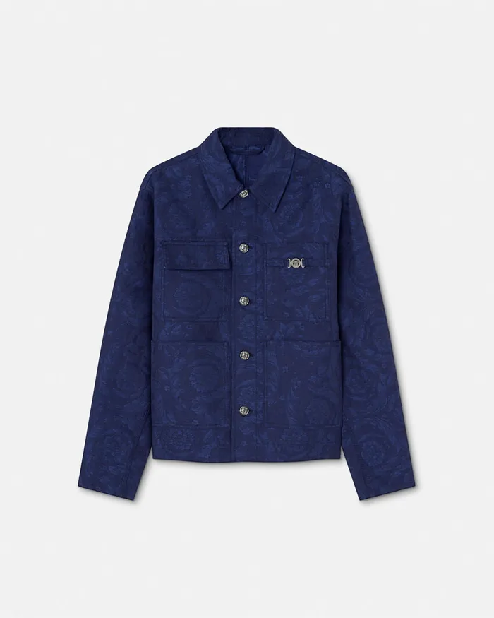 Versace Jackets and Coats Men Barocco Jacquard Carpenter Jacket Blue