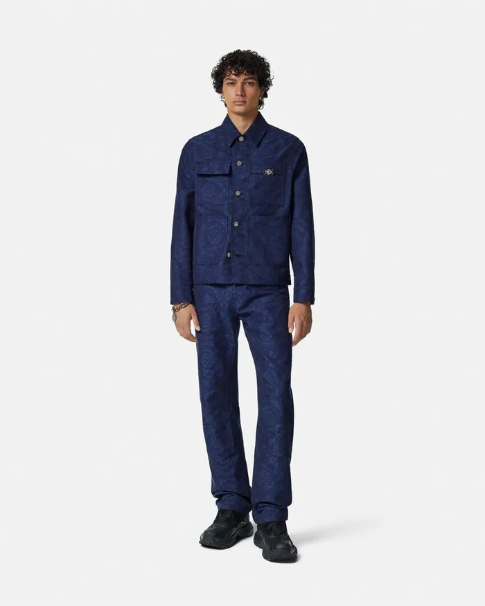 Versace Jackets and Coats Men Barocco Jacquard Carpenter Jacket Blue