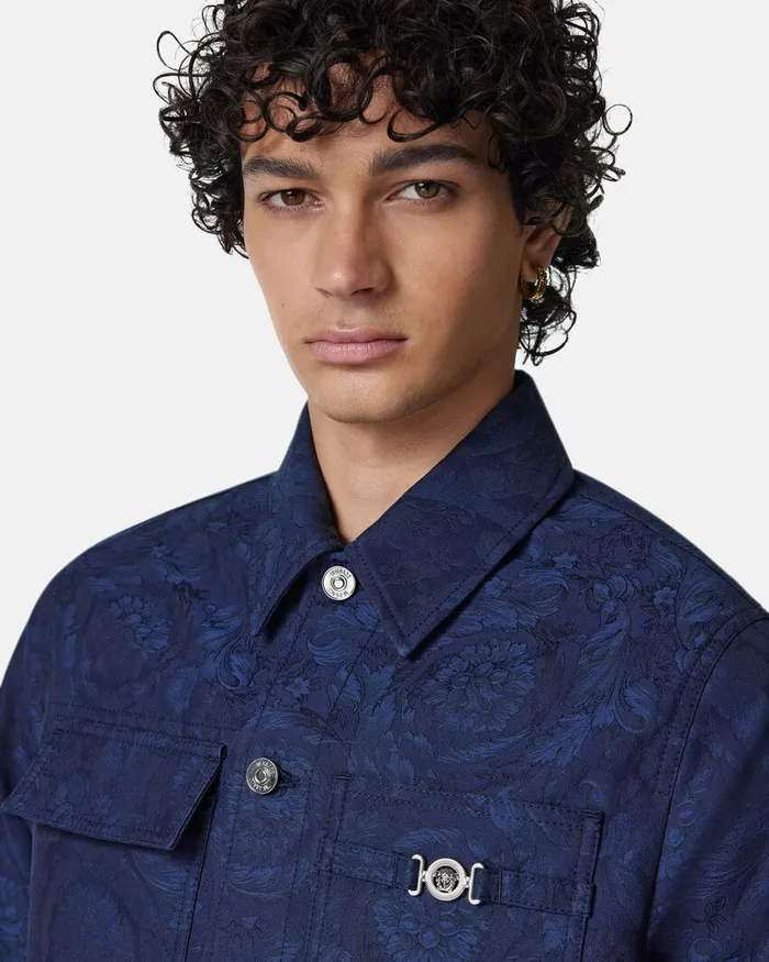Versace Jackets and Coats Men Barocco Jacquard Carpenter Jacket Blue