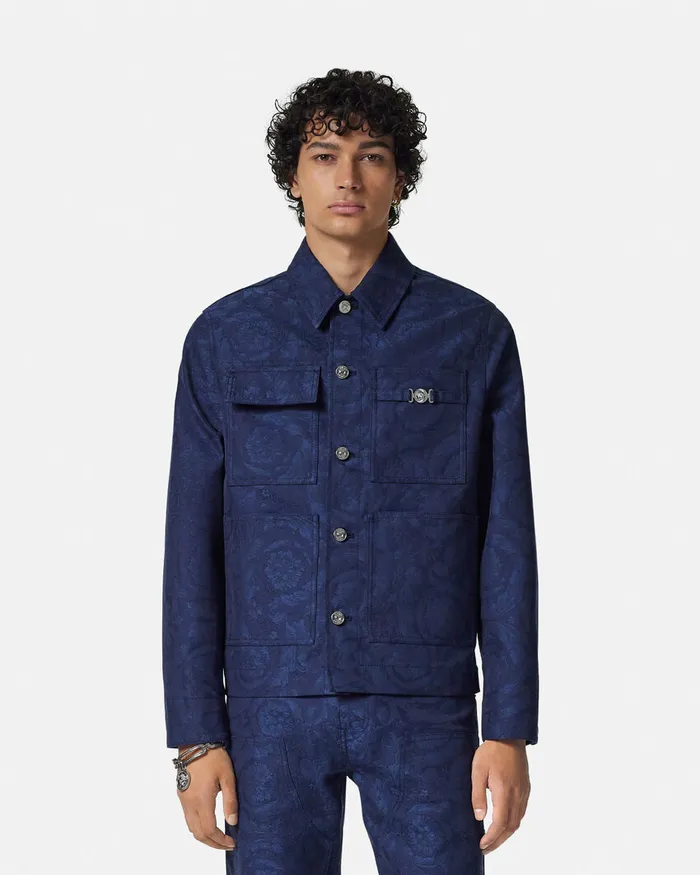 Versace Jackets and Coats Men Barocco Jacquard Carpenter Jacket Blue