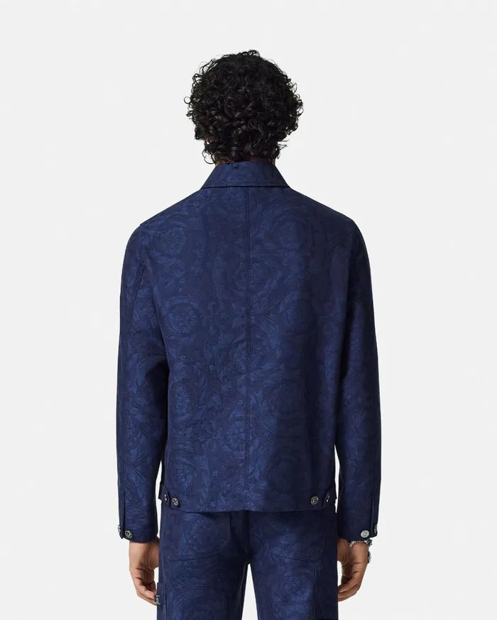 Versace Jackets and Coats Men Barocco Jacquard Carpenter Jacket Blue