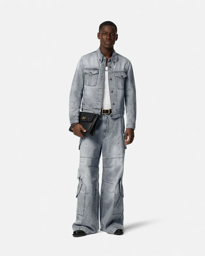 Versace Jackets and Coats Men Denim Jacket Gray
