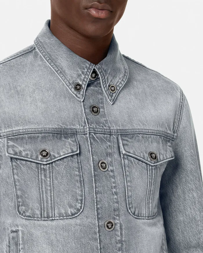 Versace Jackets and Coats Men Denim Jacket Gray