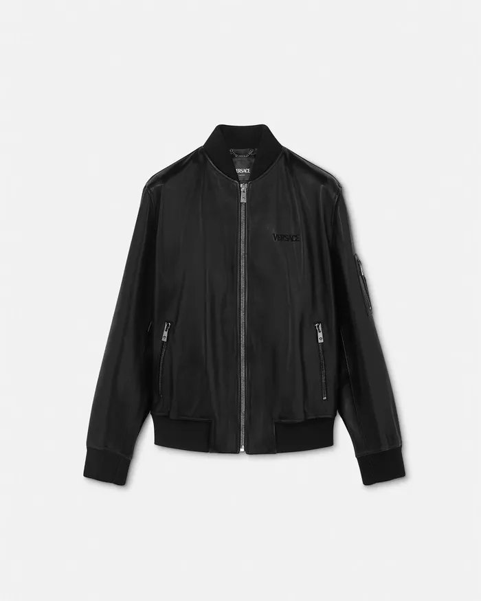 Versace Jackets and Coats Men Leather Bomber Jacket Black