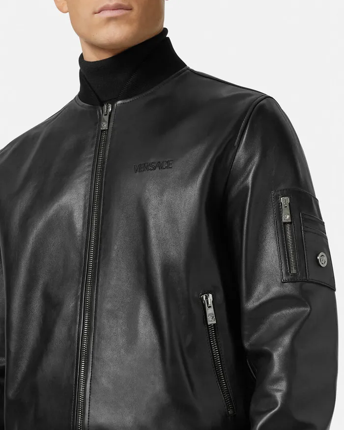 Versace Jackets and Coats Men Leather Bomber Jacket Black