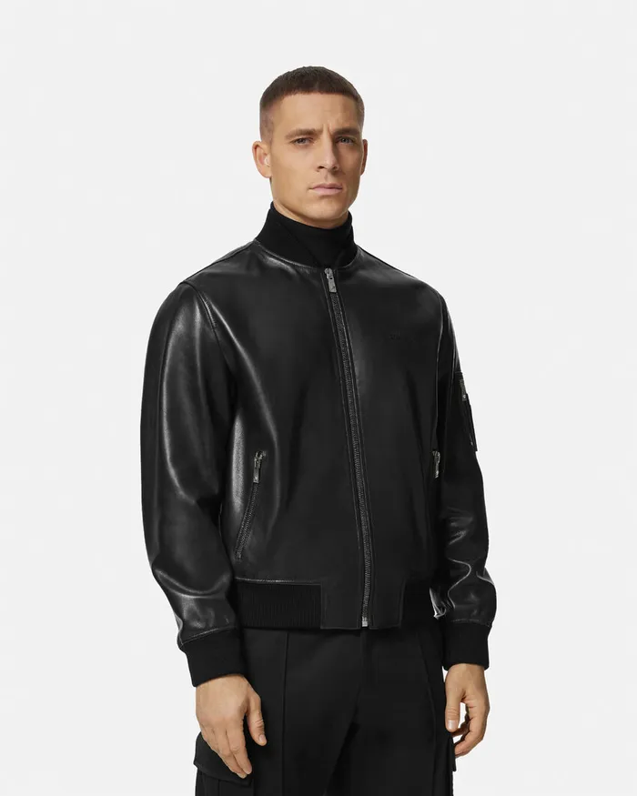 Versace Jackets and Coats Men Leather Bomber Jacket Black