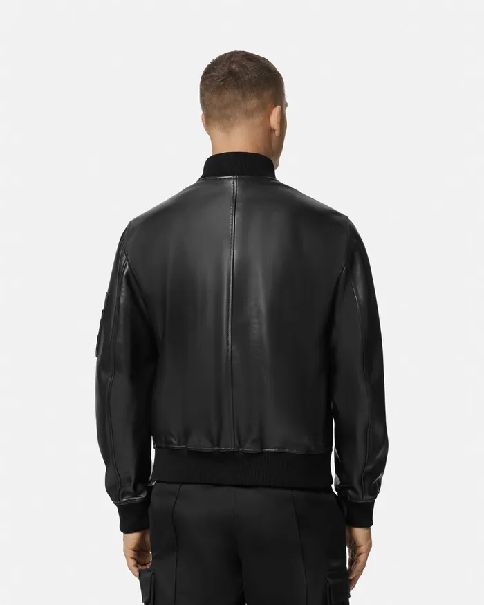 Versace Jackets and Coats Men Leather Bomber Jacket Black