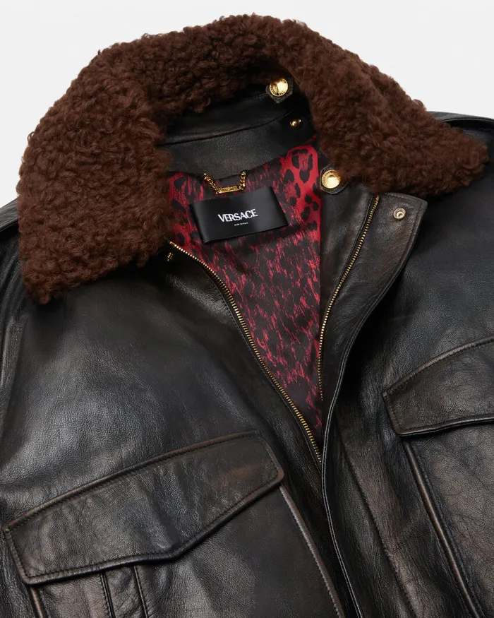 Versace Jackets and Coats Men ShearlingCollar Leather Bomber Jacket Black