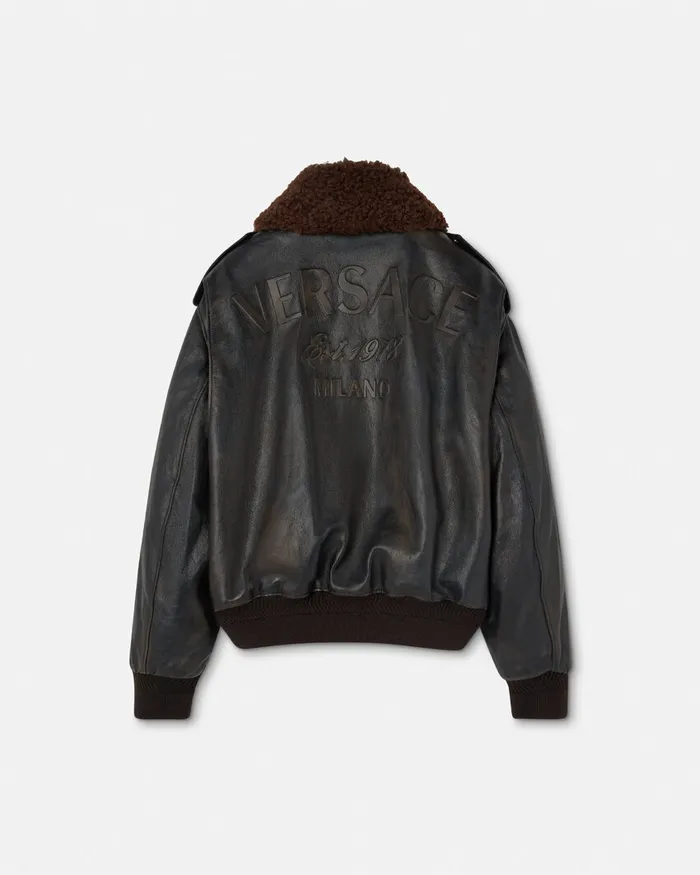 Versace Jackets and Coats Men ShearlingCollar Leather Bomber Jacket Black