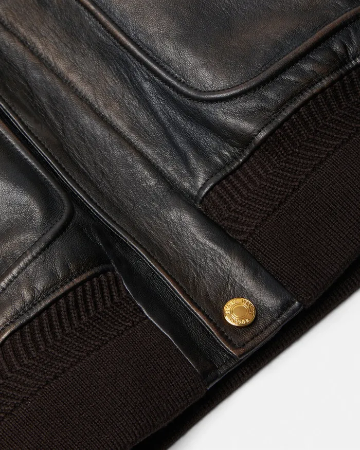 Versace Jackets and Coats Men ShearlingCollar Leather Bomber Jacket Black