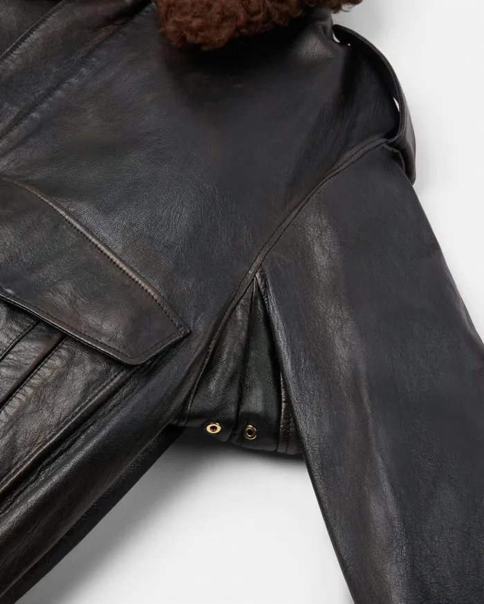 Versace Jackets and Coats Men ShearlingCollar Leather Bomber Jacket Black