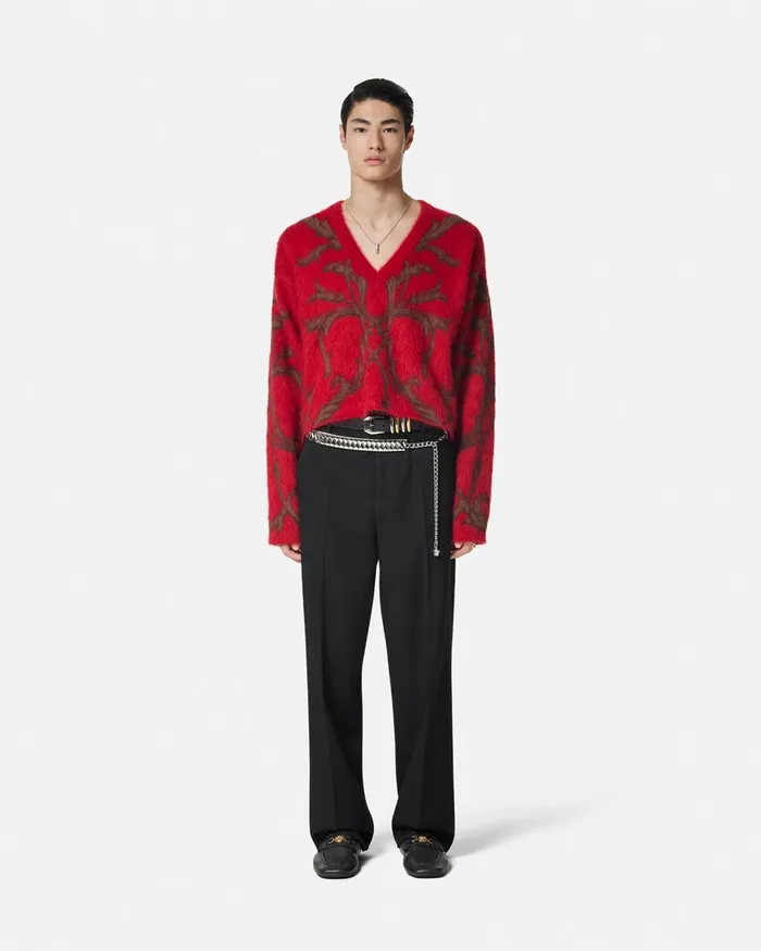 Versace Knitwear Men Acanthus Leaves MohairBlend Sweater Red
