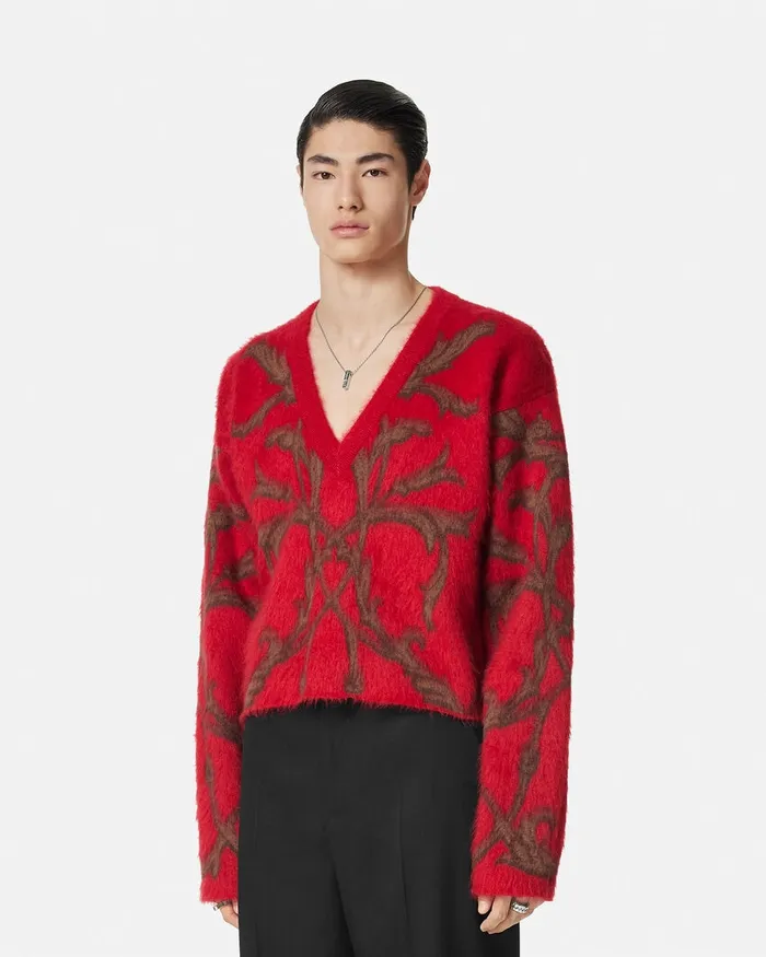 Versace Knitwear Men Acanthus Leaves MohairBlend Sweater Red