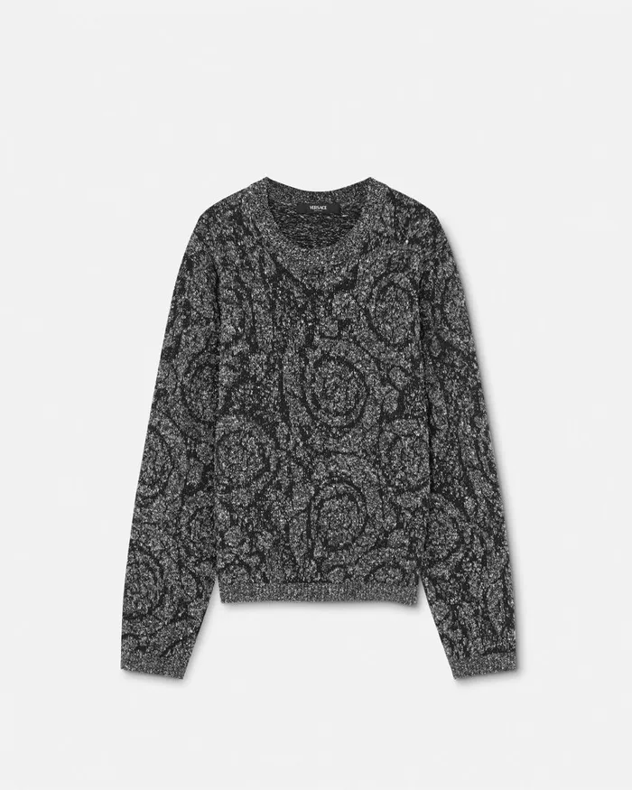 Versace Knitwear Men Barocco CableKnit Sweater Black