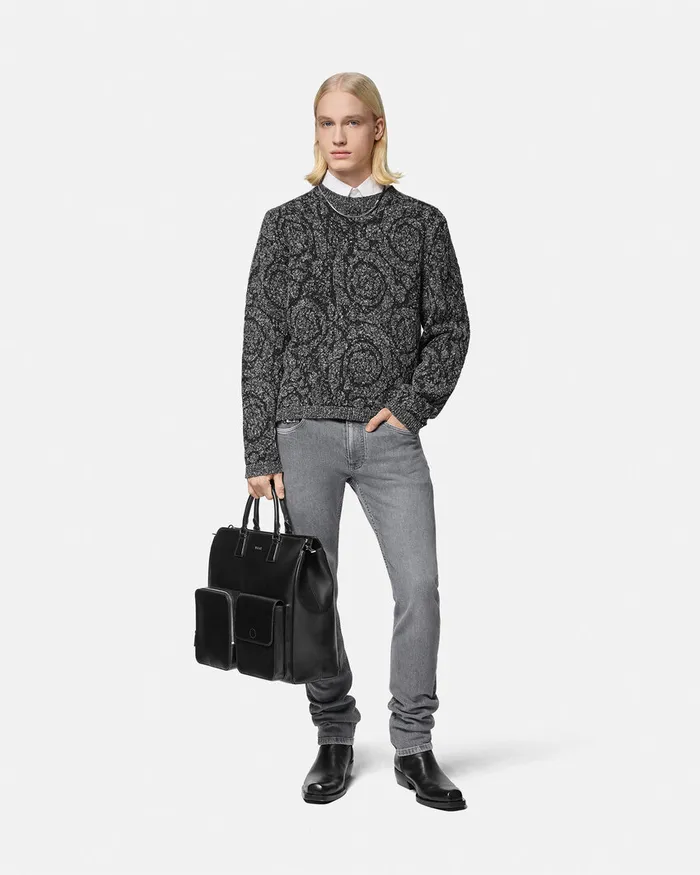 Versace Knitwear Men Barocco CableKnit Sweater Black
