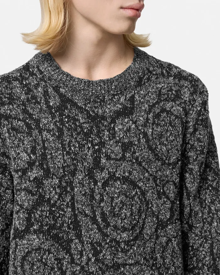 Versace Knitwear Men Barocco CableKnit Sweater Black