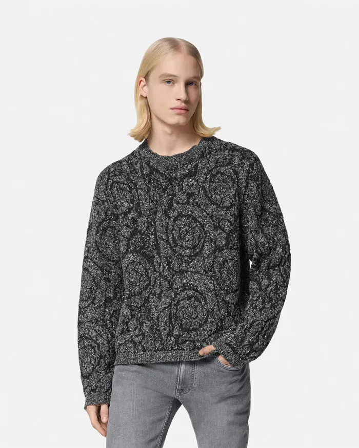 Versace Knitwear Men Barocco CableKnit Sweater Black