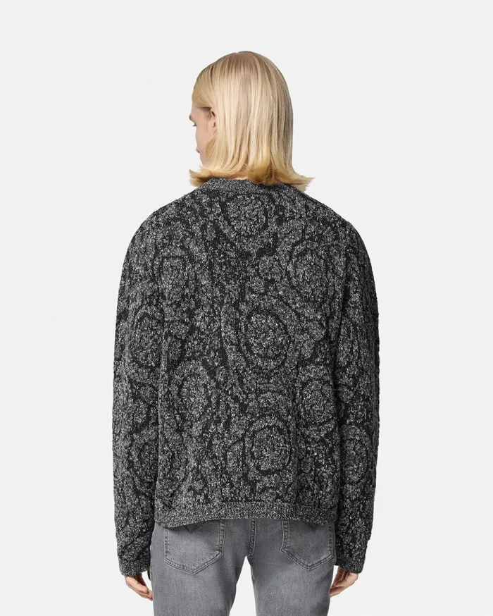 Versace Knitwear Men Barocco CableKnit Sweater Black