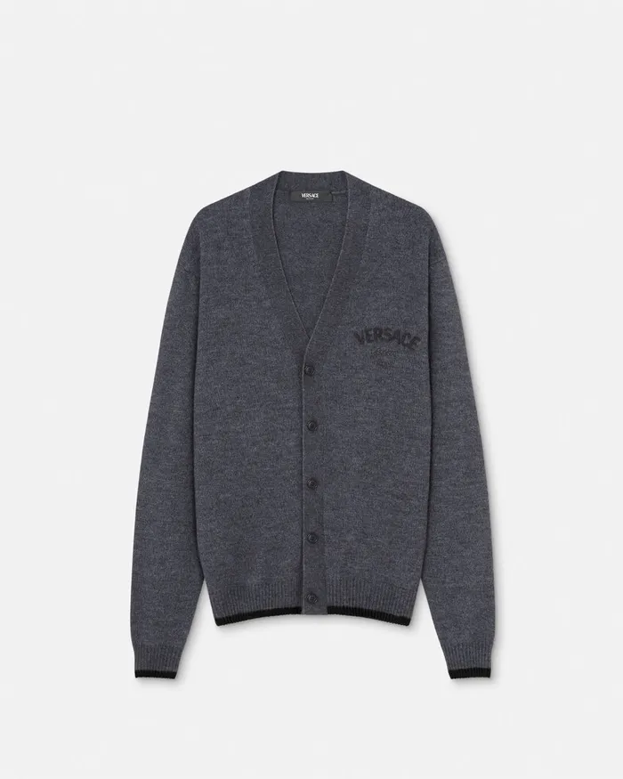 Versace Knitwear Men Milano Stamp Cardigan Gray