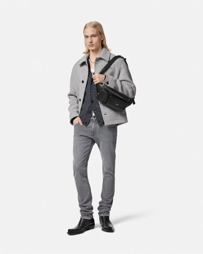 Versace Knitwear Men Milano Stamp Cardigan Gray