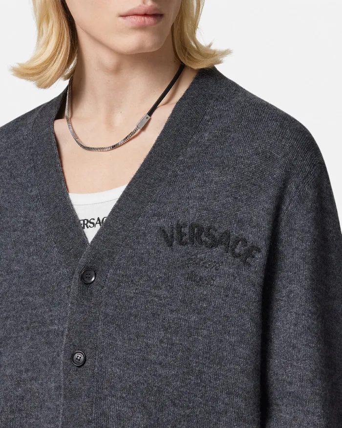 Versace Knitwear Men Milano Stamp Cardigan Gray