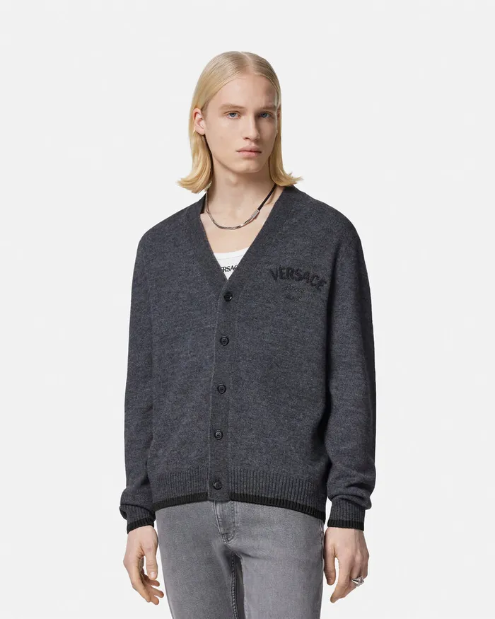 Versace Knitwear Men Milano Stamp Cardigan Gray