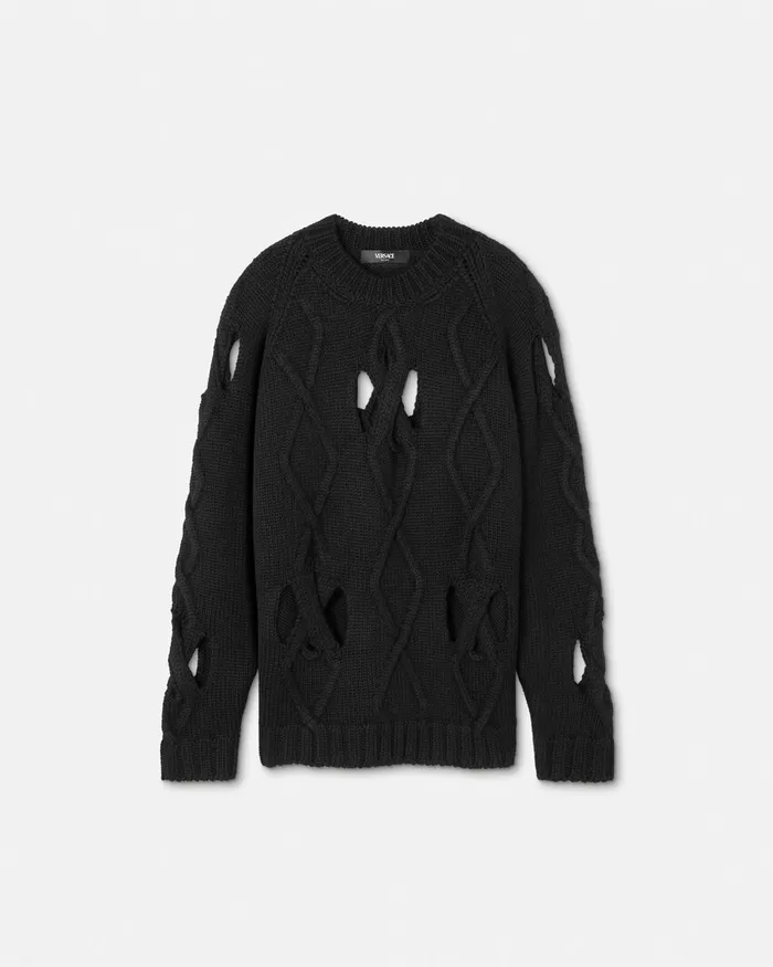 Versace Knitwear Men Wool Cutout Sweater Black