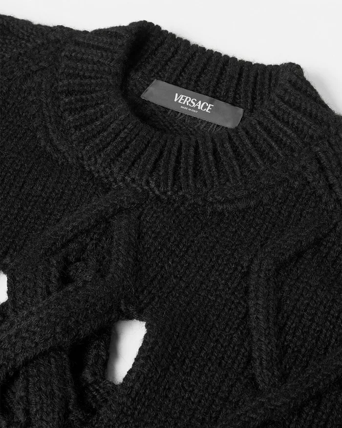 Versace Knitwear Men Wool Cutout Sweater Black